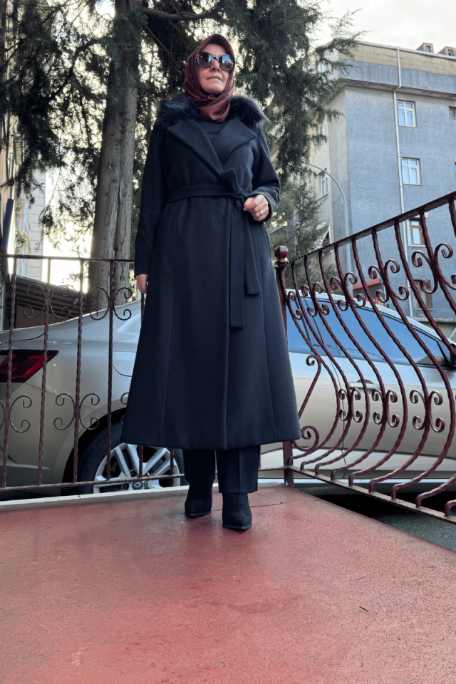 Ghisa Kürk Yaka Kaban Siyah 5KGSKBN6477