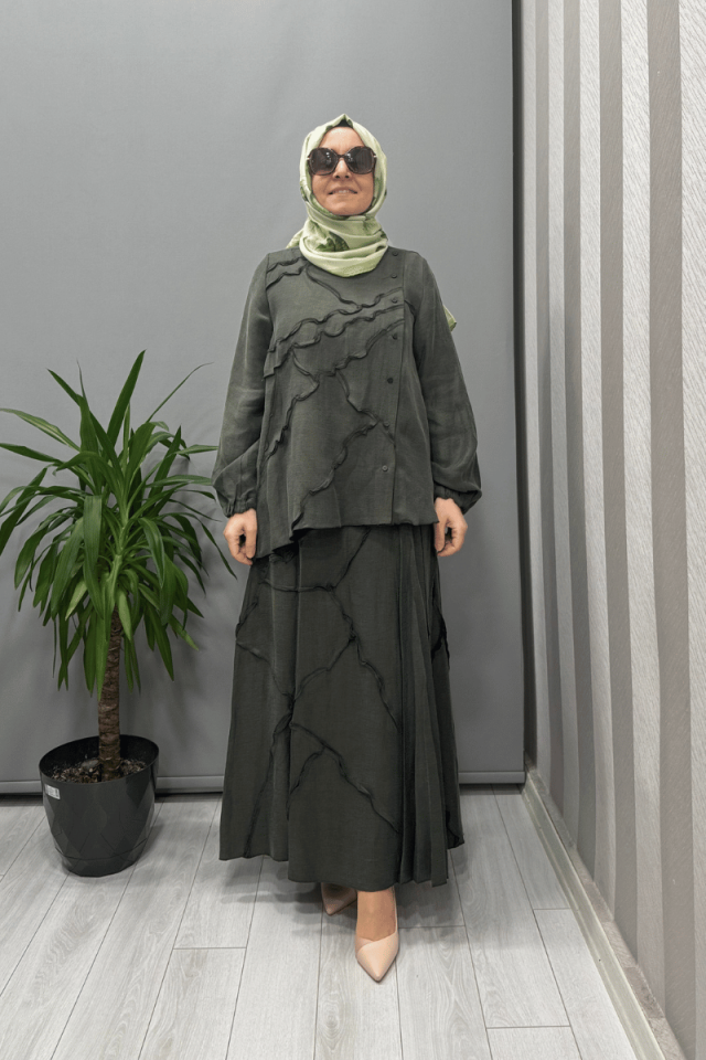 Misswhence Çıtçıtlı Patchwork Takım Haki 37305