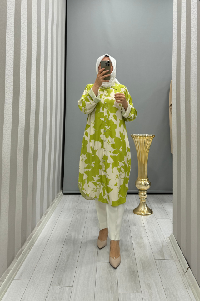 Almarwah Patterned Cotton Shirt Oil Green 101968