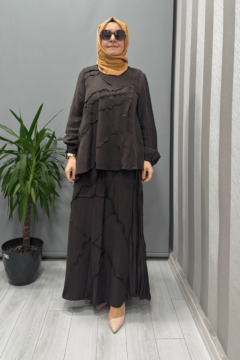 Misswhence Çıtçıtlı Patchwork Takım Kahve 37305
