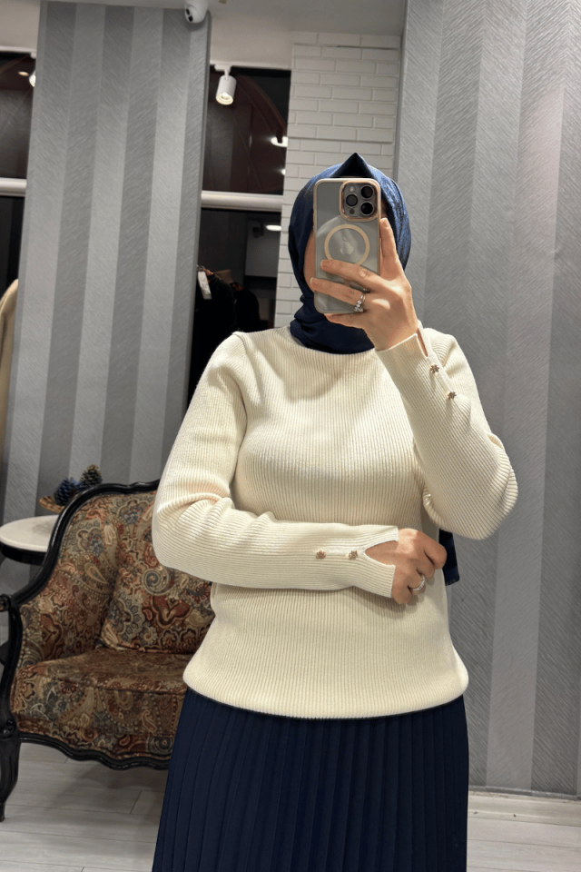Ghisa Selanik Triko Bluz Ekru 5KKNTNK4658