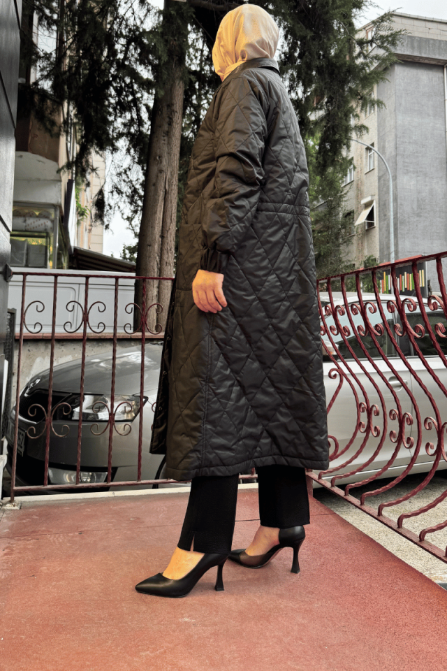 Miss Dalida Baklava Dilimli Trençkot Siyah T25K-8021