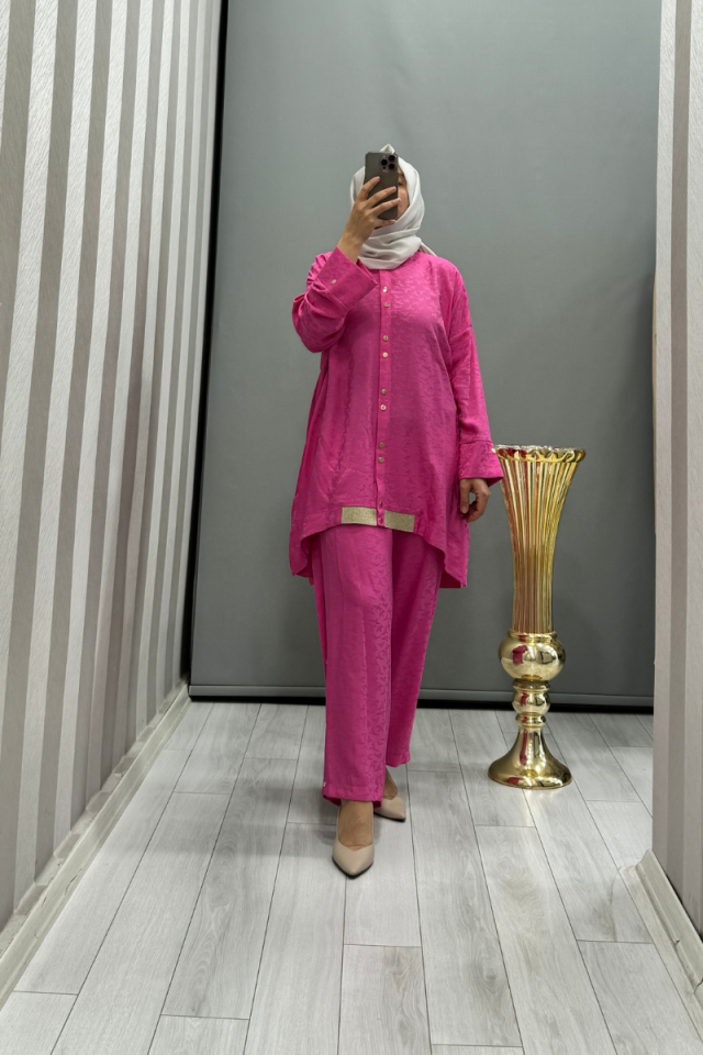 Ghisa Çıtçıt Detaylı Tunik Pantolon Takımı Pembe 4YGSTKM4631