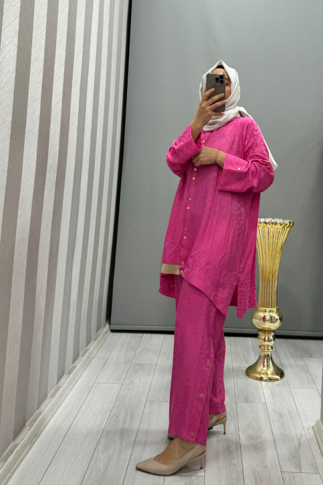 Ghisa Snap Detail Tunic Trouser Set Pink 4YGSTKM4631