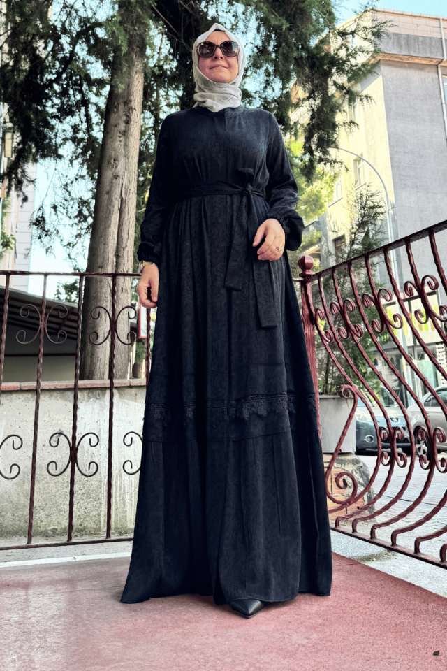 MissWhence Güpürlü İpek Pardesü Siyah 36528
