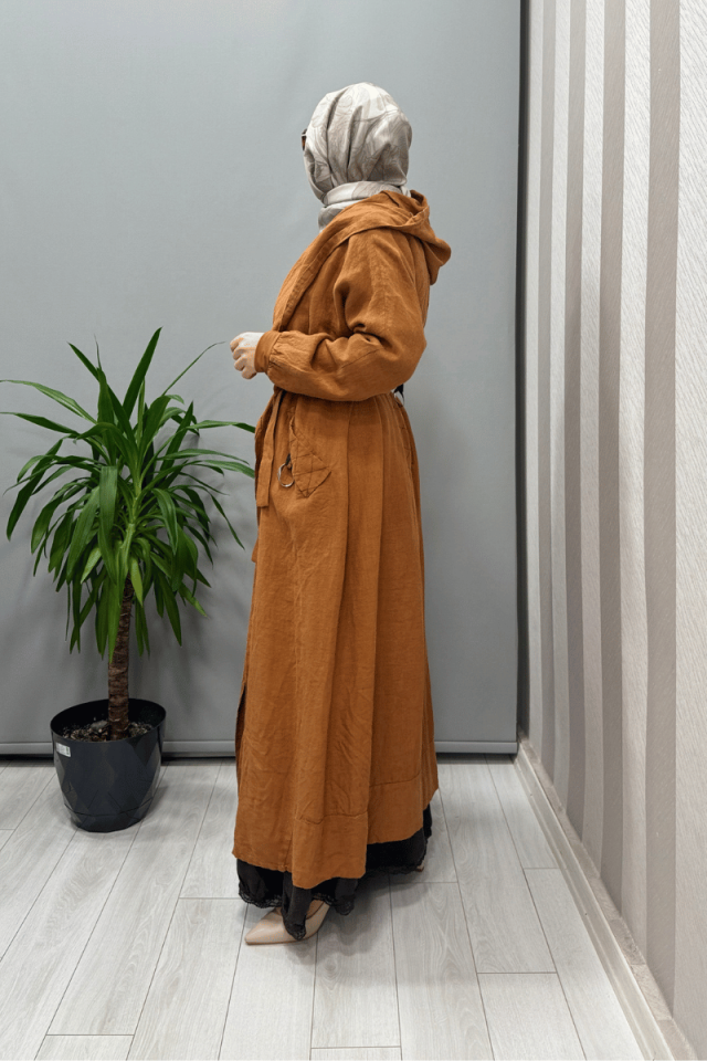 Misswhence Kapüşonlu Keten Kap Tarçın 37401