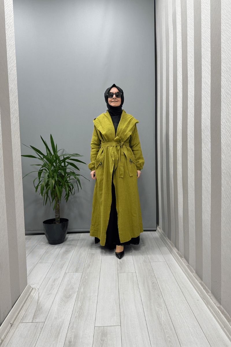 Misswhence Kapüşonlu Keten Kap Yeşil 37401