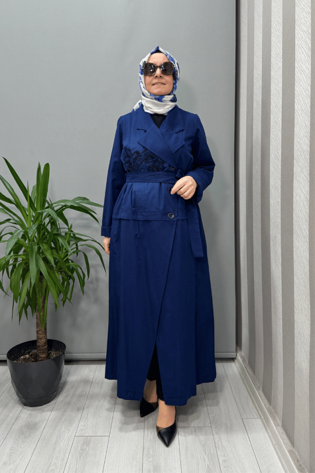 Misswhence Nakış Detaylı Denim Pardesü Lacivert 37501