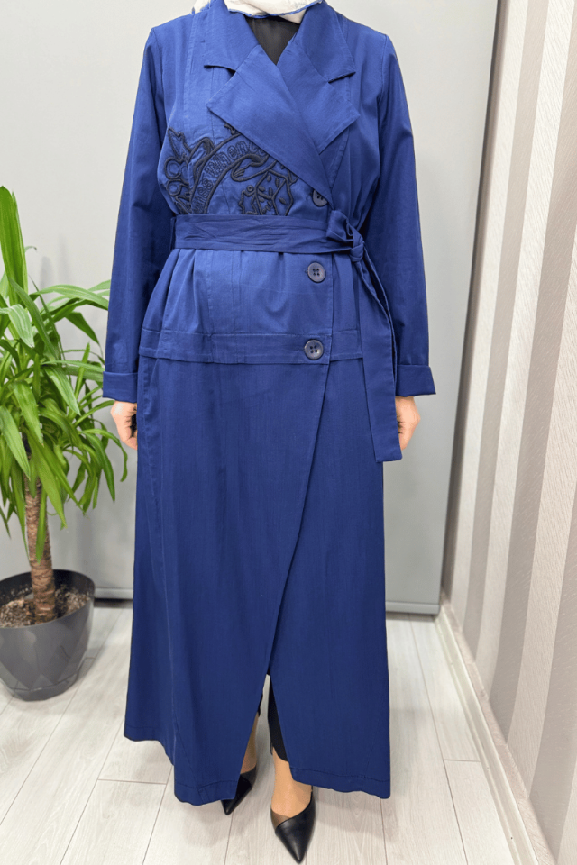 Misswhence Nakış Detaylı Denim Pardesü Lacivert 37501