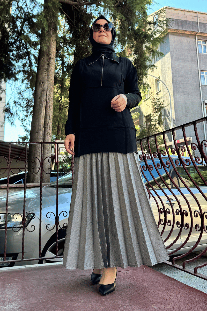 MissWhence Fermuarlı Triko Tunik Siyah 36013
