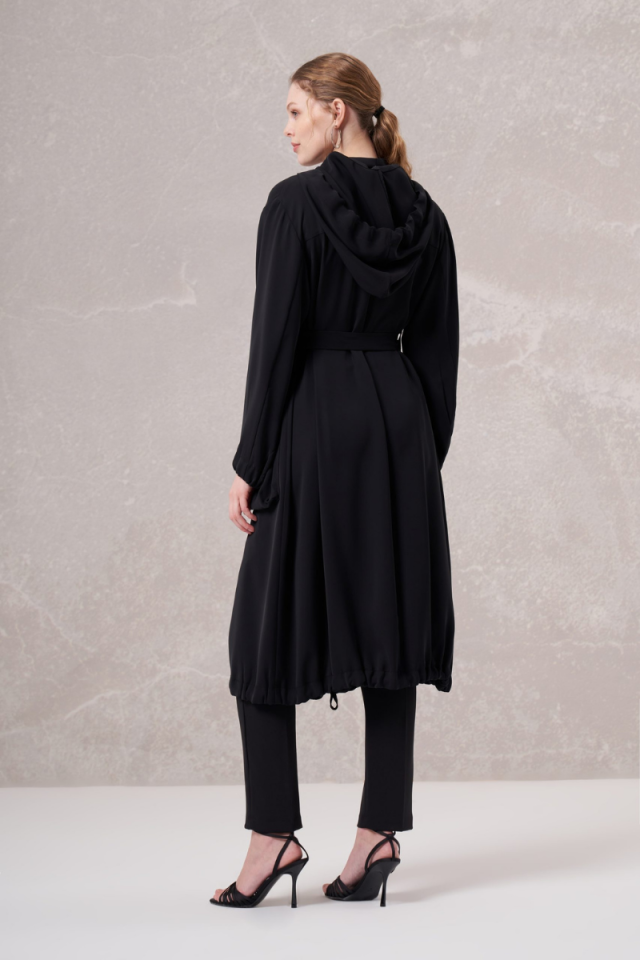 MissWhence Zippered Hooded Coat Black 35405