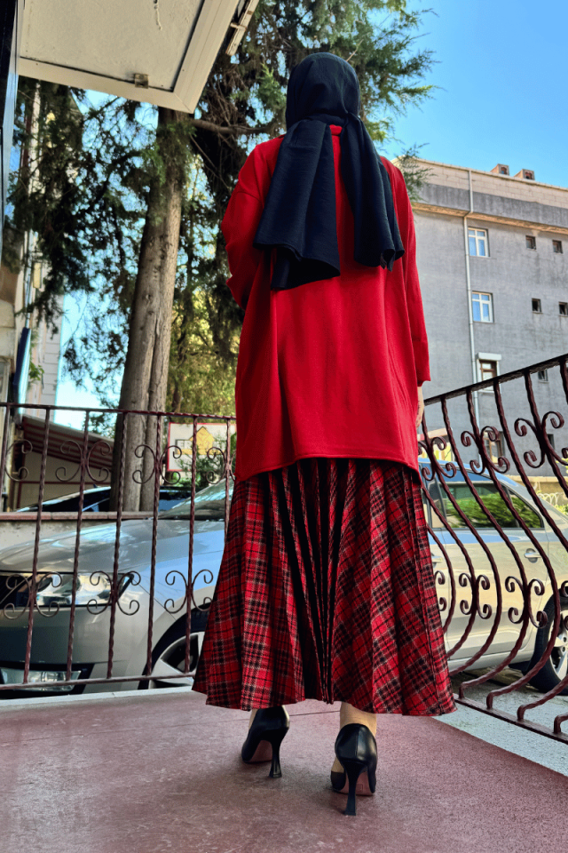 MissWhence Düğmeli Triko Tunik Kırmızı 36016