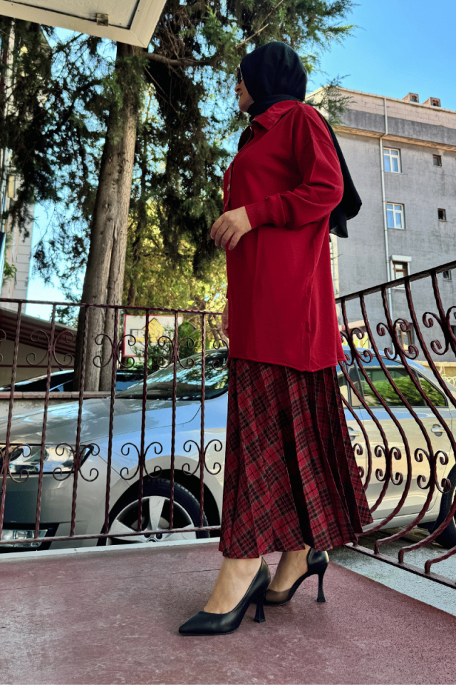 MissWhence Düğmeli Triko Tunik Kırmızı 36016