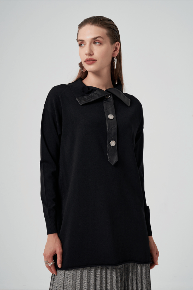 MissWhence Düğmeli Triko Tunik Siyah 36016