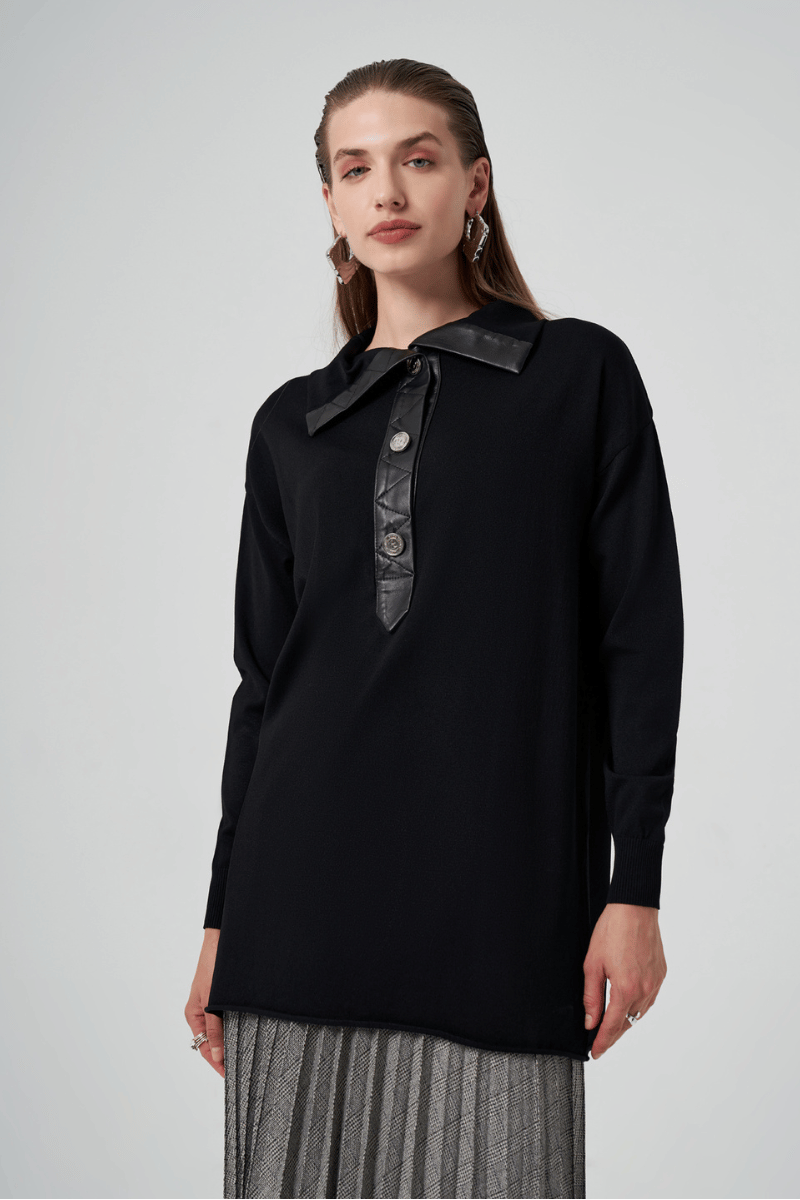MissWhence Düğmeli Triko Tunik Siyah 36016