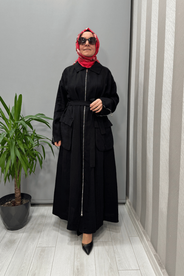 Misswhence Torba Cepli Keten Pardesü Siyah 37509