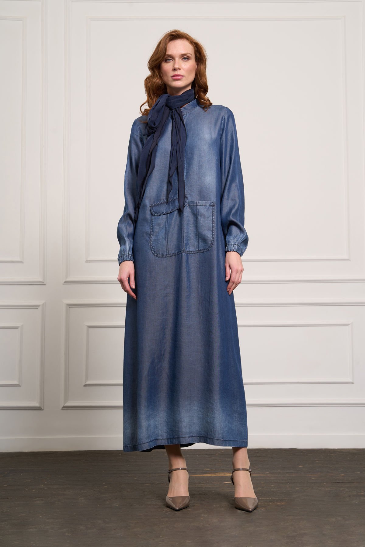 Misswhence Tencel Kot Elbise Lacivert 37804