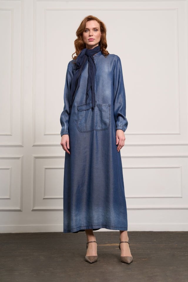 Misswhence Tencel Kot Elbise Lacivert 37804
