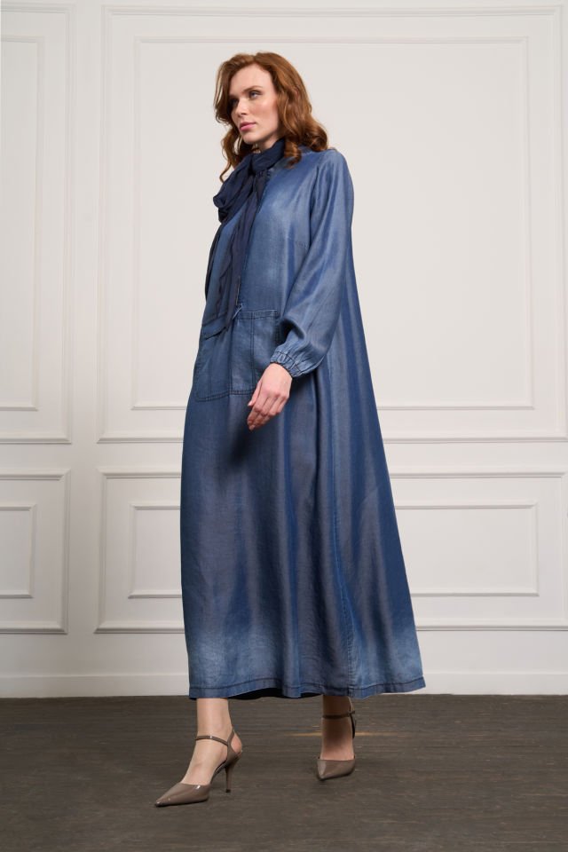 Misswhence Tencel Kot Elbise Lacivert 37804