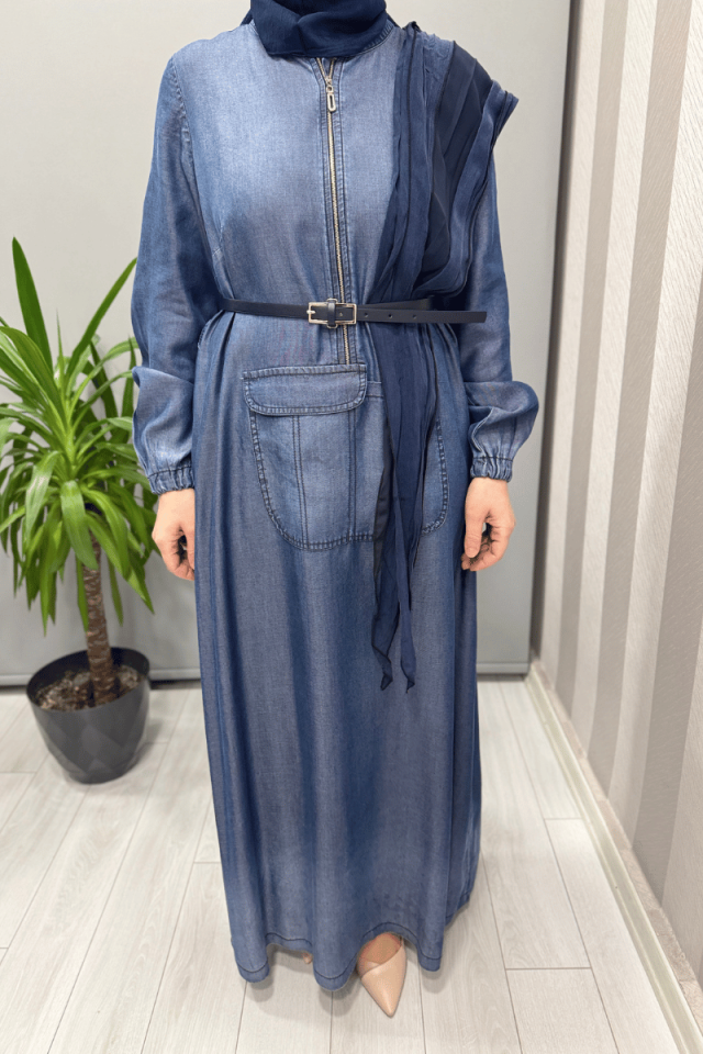 Misswhence Tencel Kot Elbise Lacivert 37804