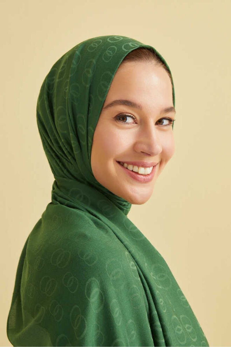 Imannoor Chain Pattern Green Cotton Silk Shawl 70x210
