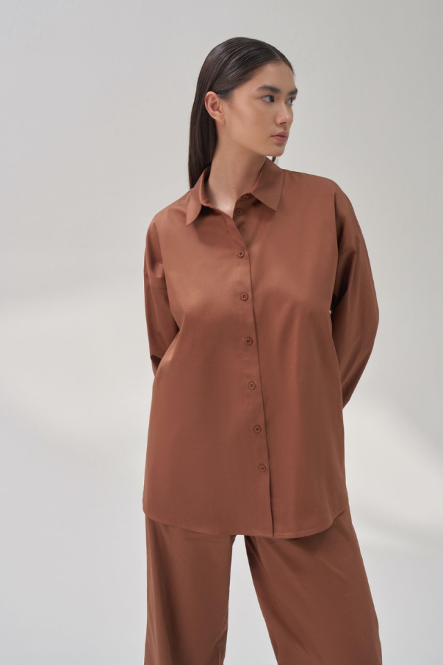 QOOQ Baz Gömlek Kahve 24SS201