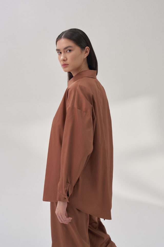 QOOQ Baz Gömlek Kahve 24SS201