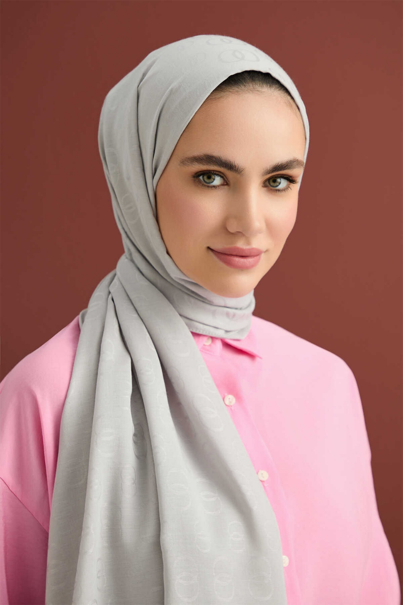 Imannoor Chain Pattern Gray Cotton Silk Shawl 70x210