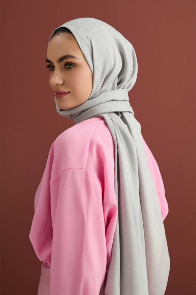 Imannoor Chain Pattern Gray Cotton Silk Shawl 70x210