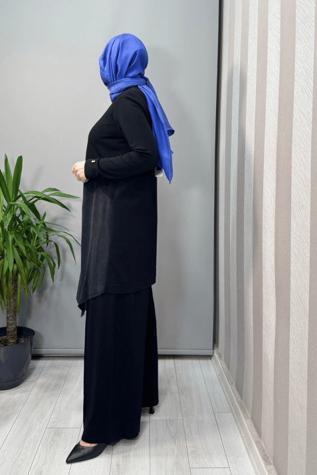 MissDalida Kruvaze Kesim Cupro Triko Tunik Siyah T25Y-6022