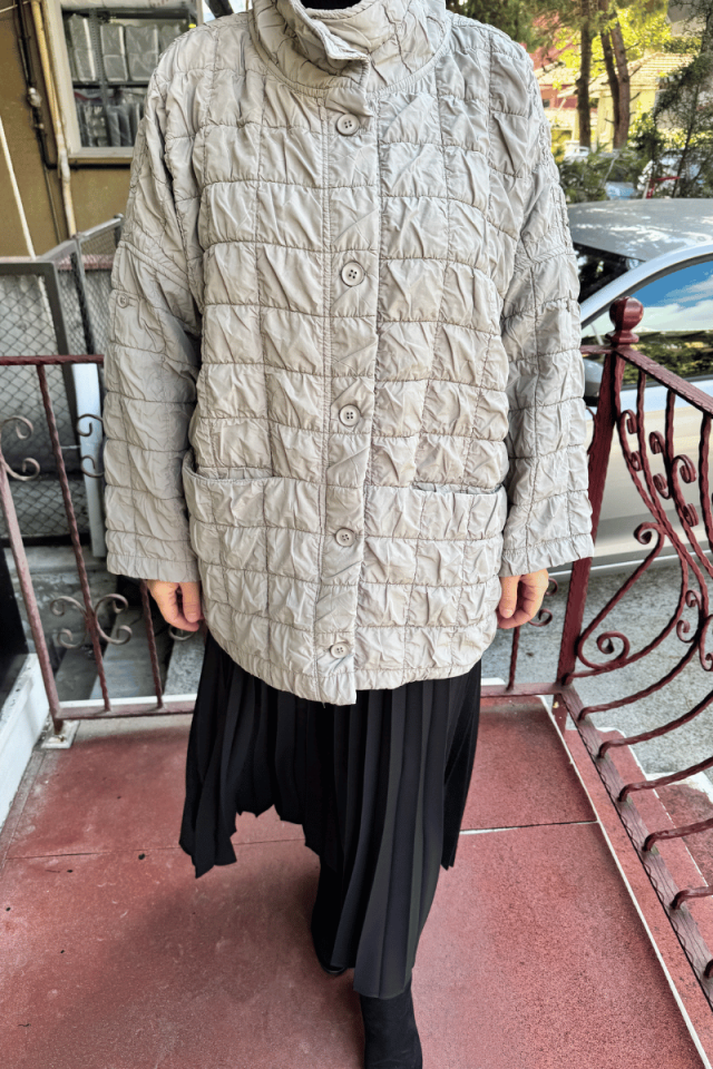 Almarwah Düğmeli Kapitone Ceket Mont Vizon 505284