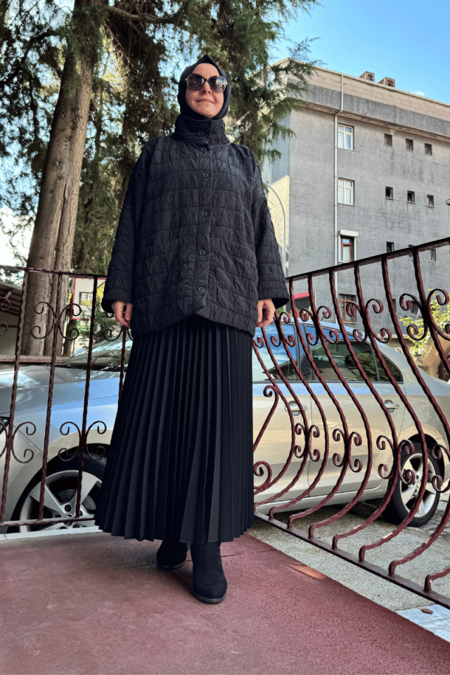 Almarwah Düğmeli Kapitone Ceket Mont Siyah 505284