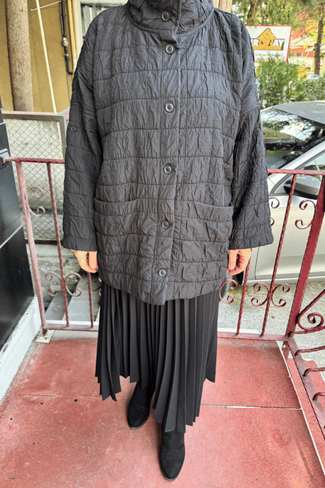 Almarwah Düğmeli Kapitone Ceket Mont Siyah 505284