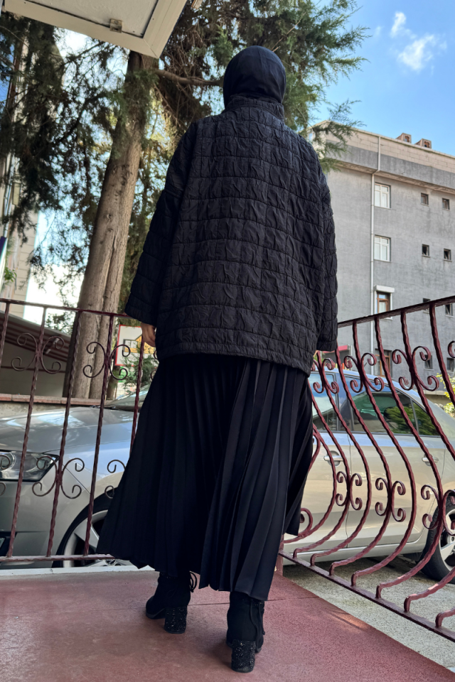 Almarwah Düğmeli Kapitone Ceket Mont Siyah 505284