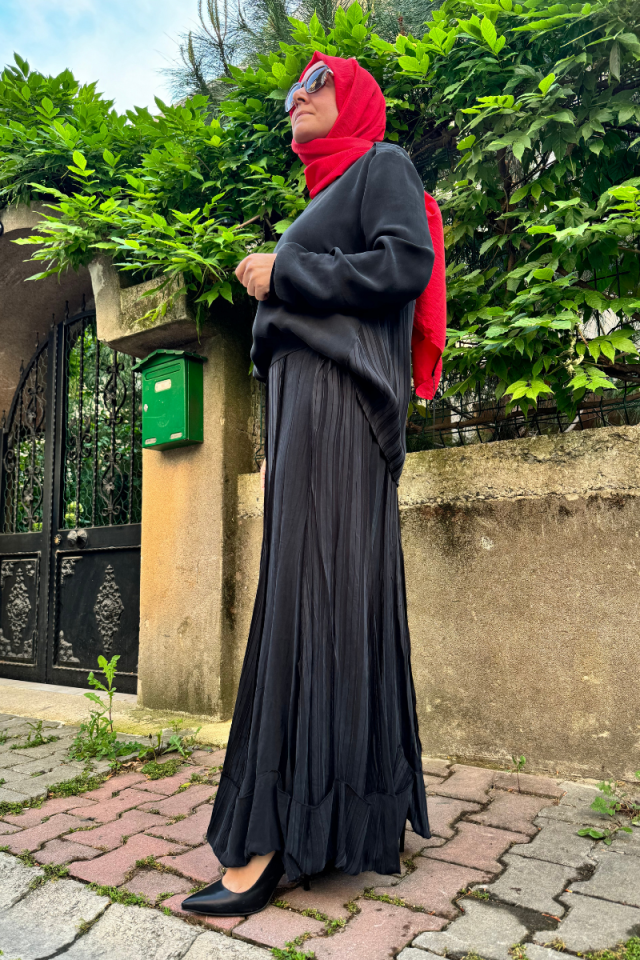 Misswhence Self-Striped Silk Blouse Black 35004