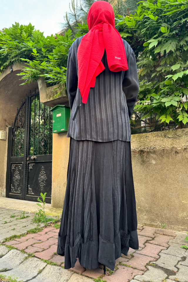 Misswhence Self-Striped Silk Blouse Black 35004