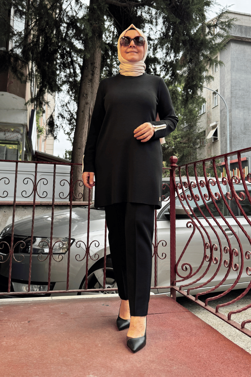 Miss Dalida Dar Paça Triko Pantolon Siyah T25K-7000