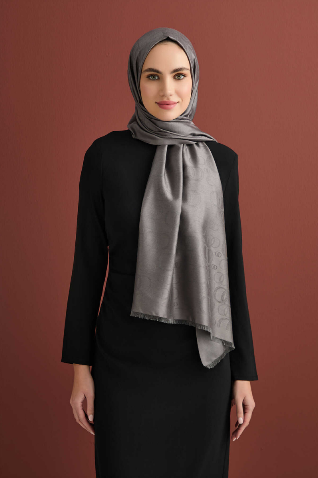Imannoor Noor Anthracite Jacquard Silk Shawl 70x200
