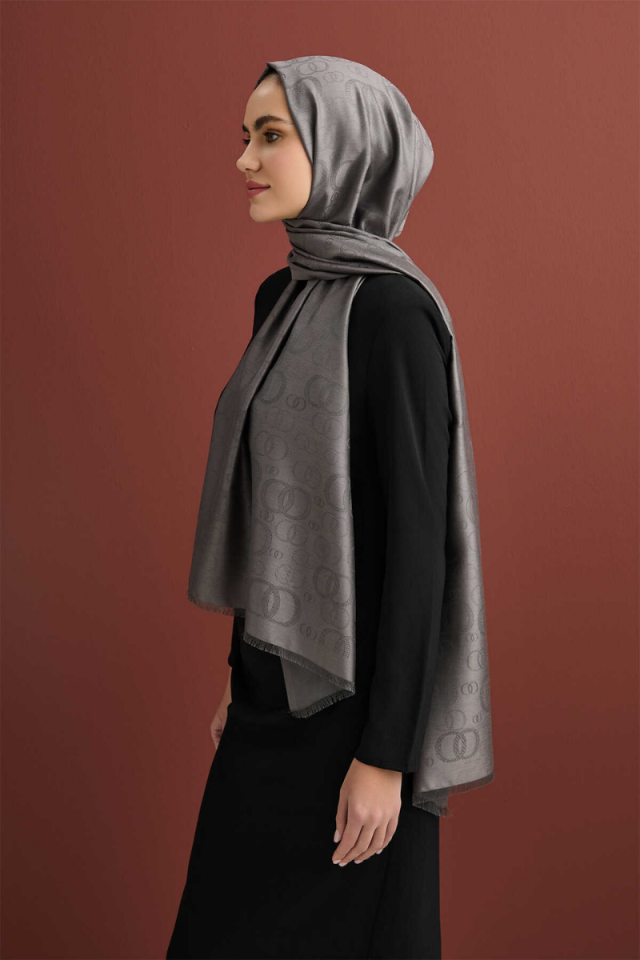 Imannoor Noor Anthracite Jacquard Silk Shawl 70x200