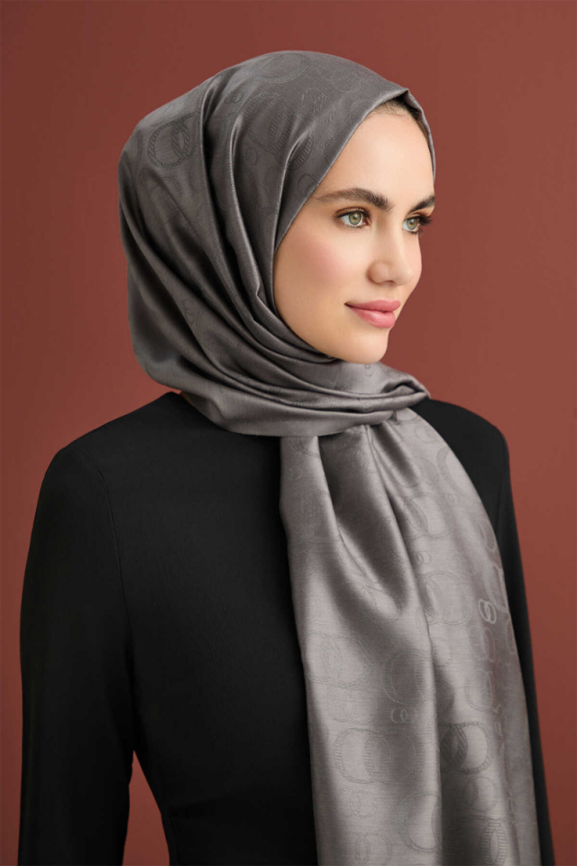 İmannoor Noor Antrasit Jakarlı İpek Şal 70x200