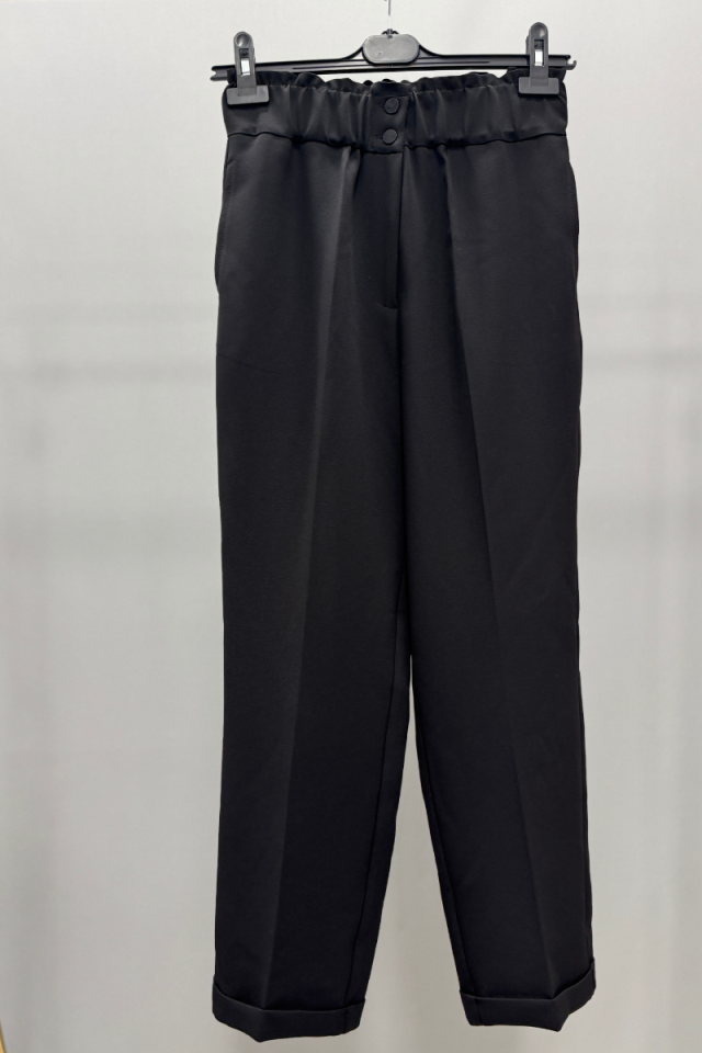 Sentez Beli Lastikli İnce Duble Paça Pantolon Siyah 5514
