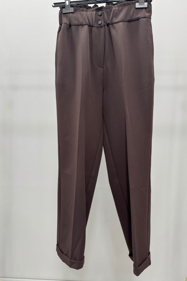 Sentez Beli Lastikli İnce Duble Paça Pantolon Kahve 5514