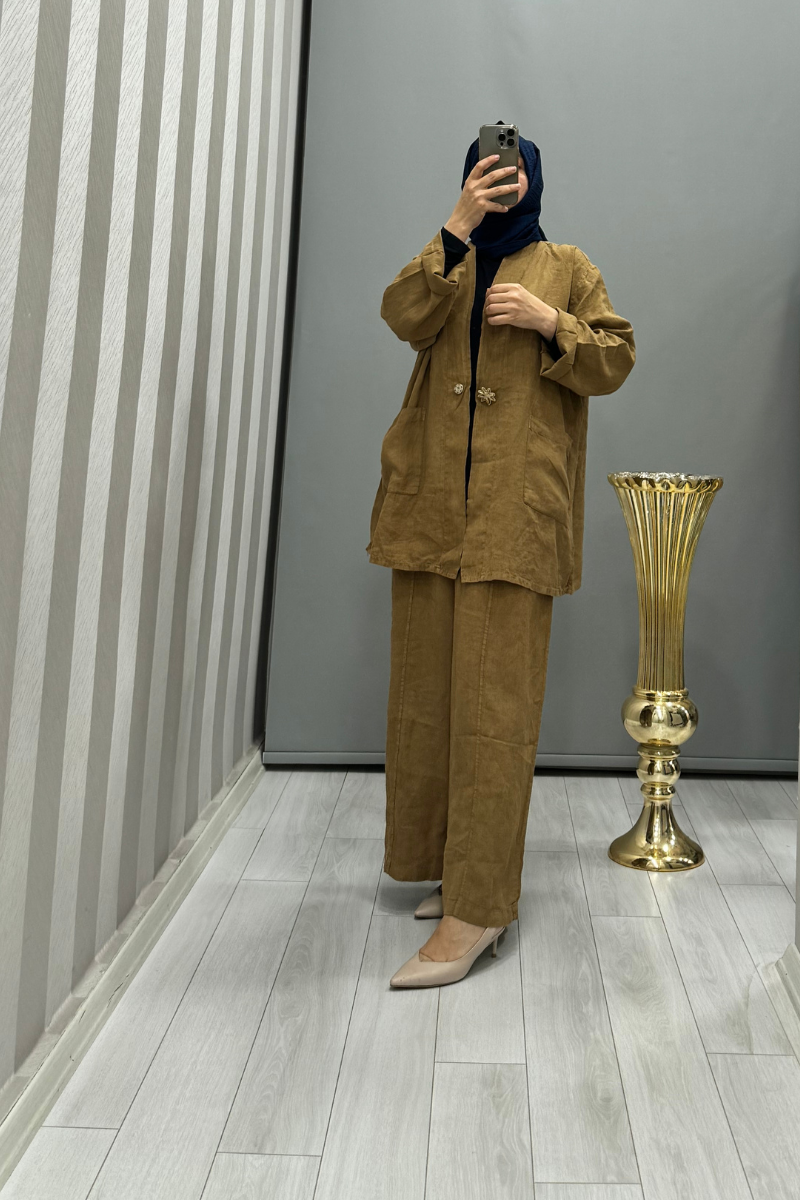 Ghisa Ceket Pantolon Takımı Kahve 4YGSTKM3767