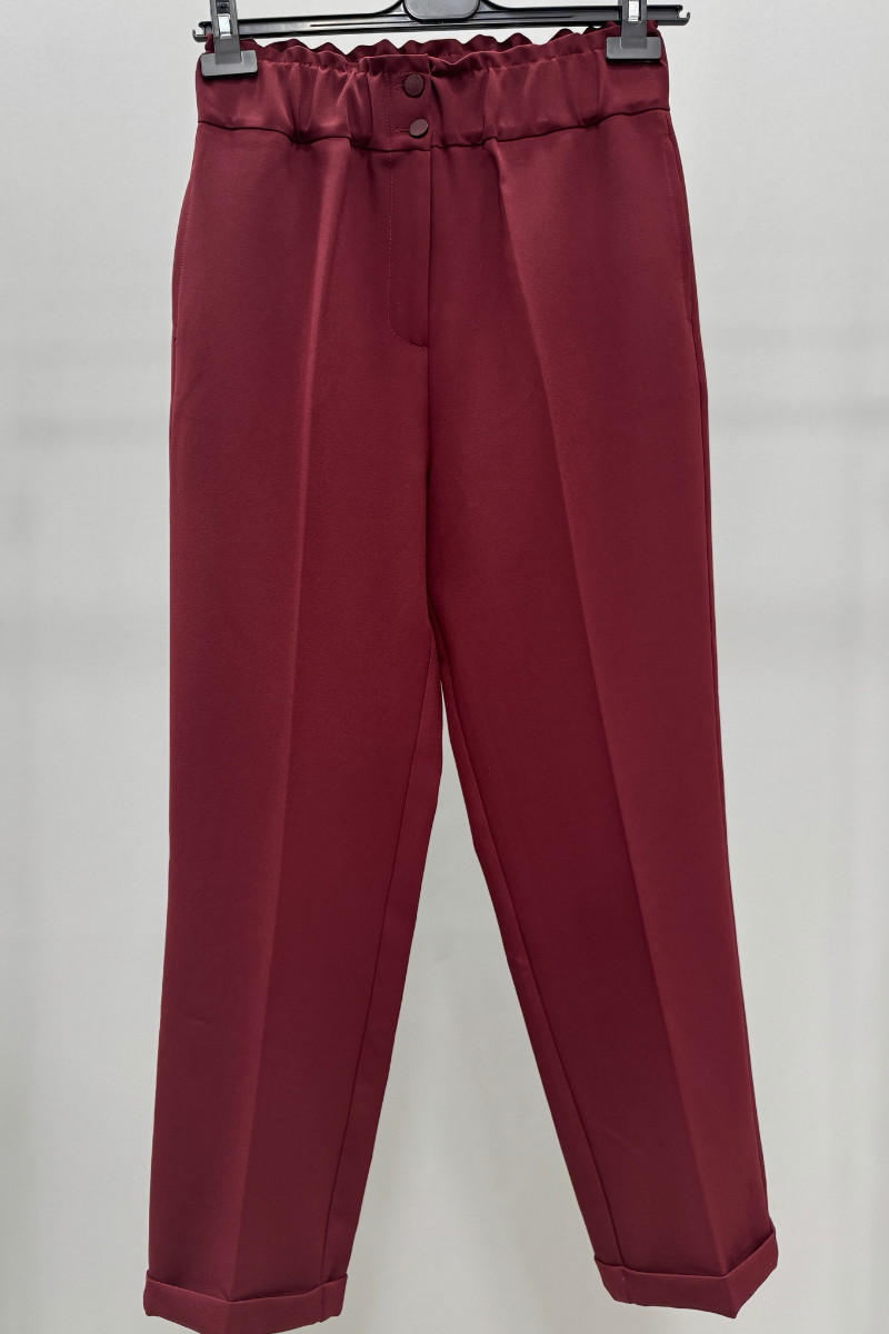 Sentez Beli Lastikli İnce Duble Paça Pantolon Bordo 5514