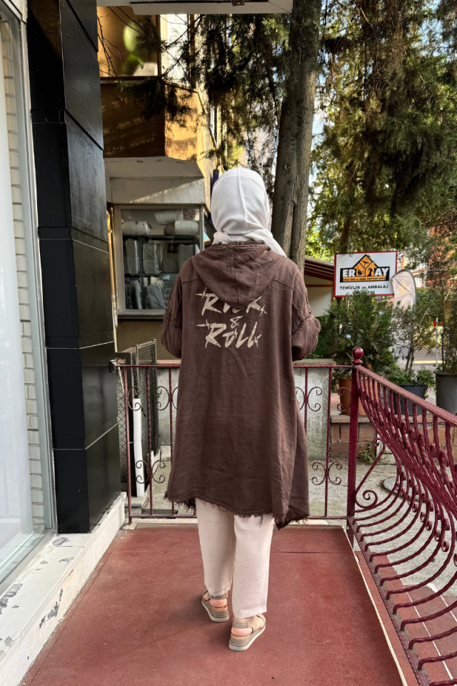 Dressing Room Imported Hooded Linen Jacket Brown Y1917