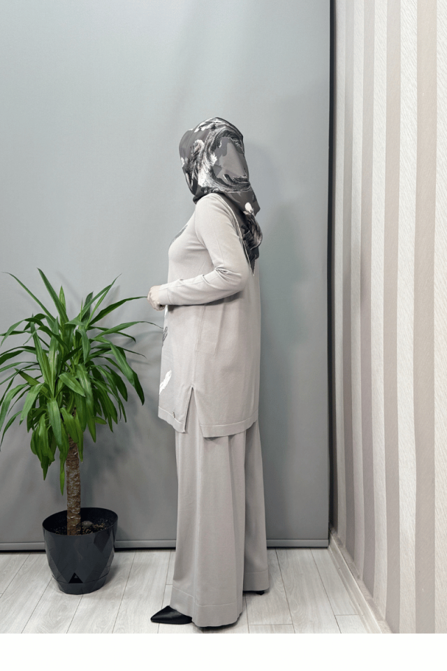 Miss Dalida Fırça Desenli Triko Tunik Gri T25Y-6018