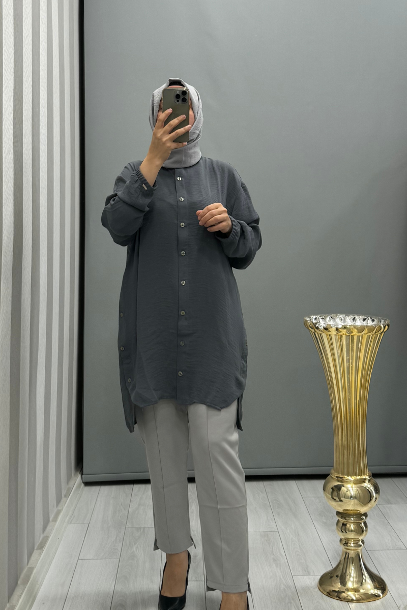 Invee Button Detailed Jazz Tunic Smoke 6941
