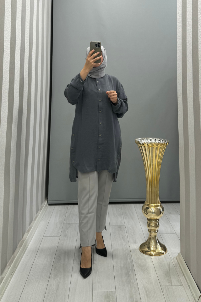Invee Button Detailed Jazz Tunic Smoke 6941