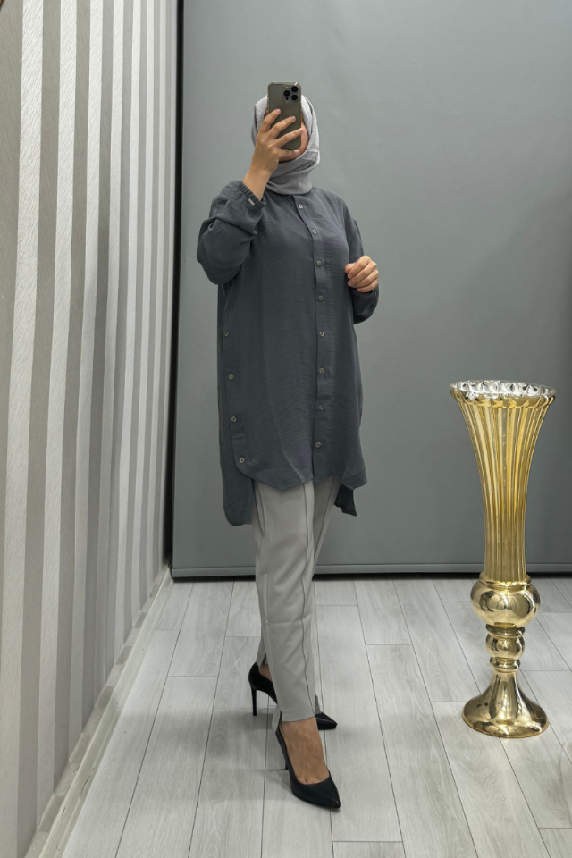 Invee Button Detailed Jazz Tunic Smoke 6941