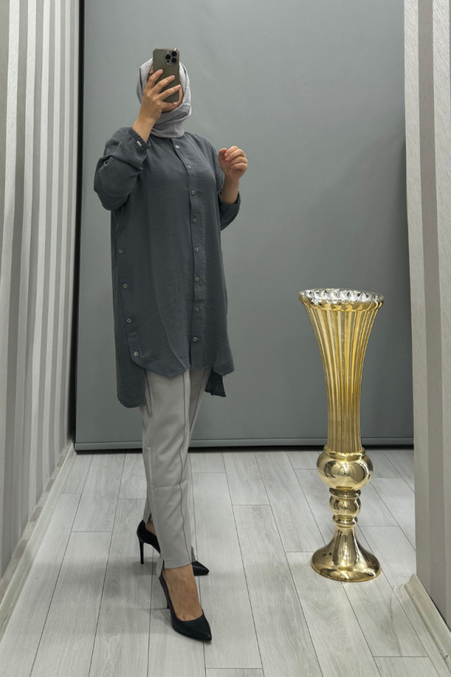 Invee Button Detailed Jazz Tunic Smoke 6941